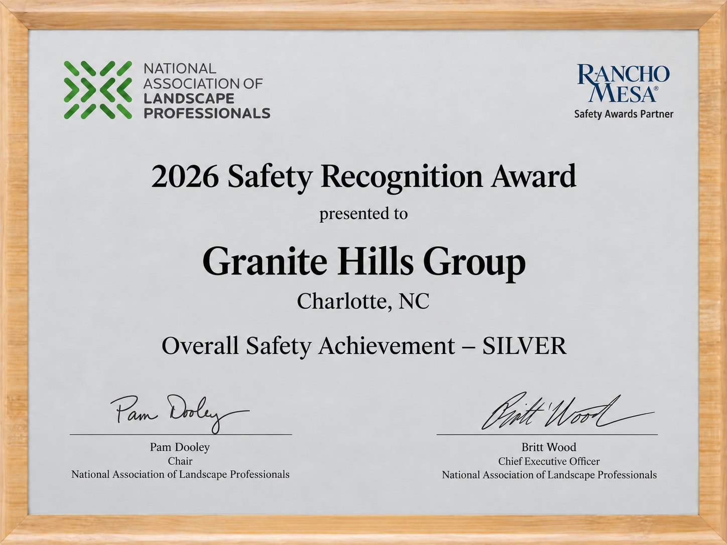 NALP 2026 Safety Recognition Award presented to Granite Hills Group — Overall Safety Achievement, Silver